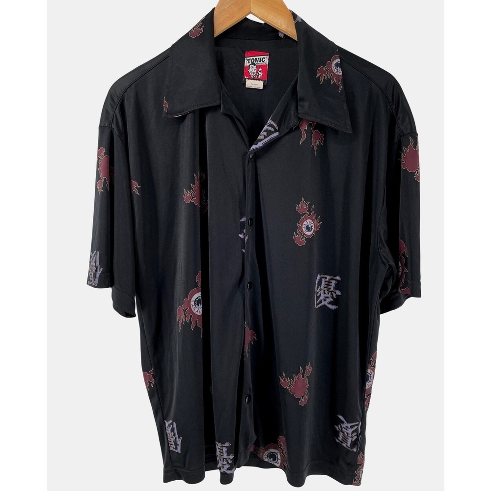 Vintage Tonic by BC Ethic Shirt Mens Medium Black Y2K Flaming Eyeball Kanji Alt